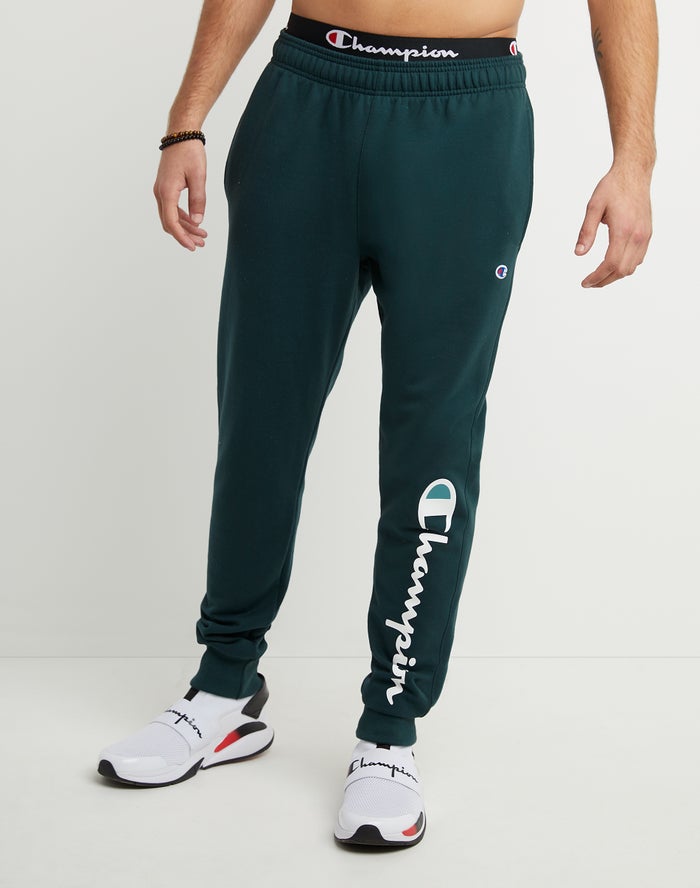 Champion Mens Joggers NZ - Powerblend Fleece Script Logo Green ( 9476-XUNFB )